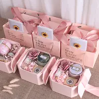 Fabrik Großhandel Günstige Luxus Gold Stempel Rosa Band Blume Achteckige Geschenk box Für Hochzeit Geburtstag