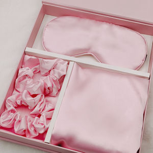 Großhandel Geschenkset Satin Kissen bezug Augen maske Seiden haar Scrunchie 16 19 22 Momme Silk Set Satin Kissen bezug - Product Image 1