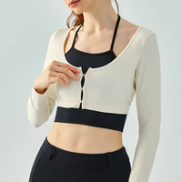 Mayyoung Tweedelig Yogashirt Met Lange Mouwen Damesknoop Sport Crop Top Fitness Gymkleding Groothandel