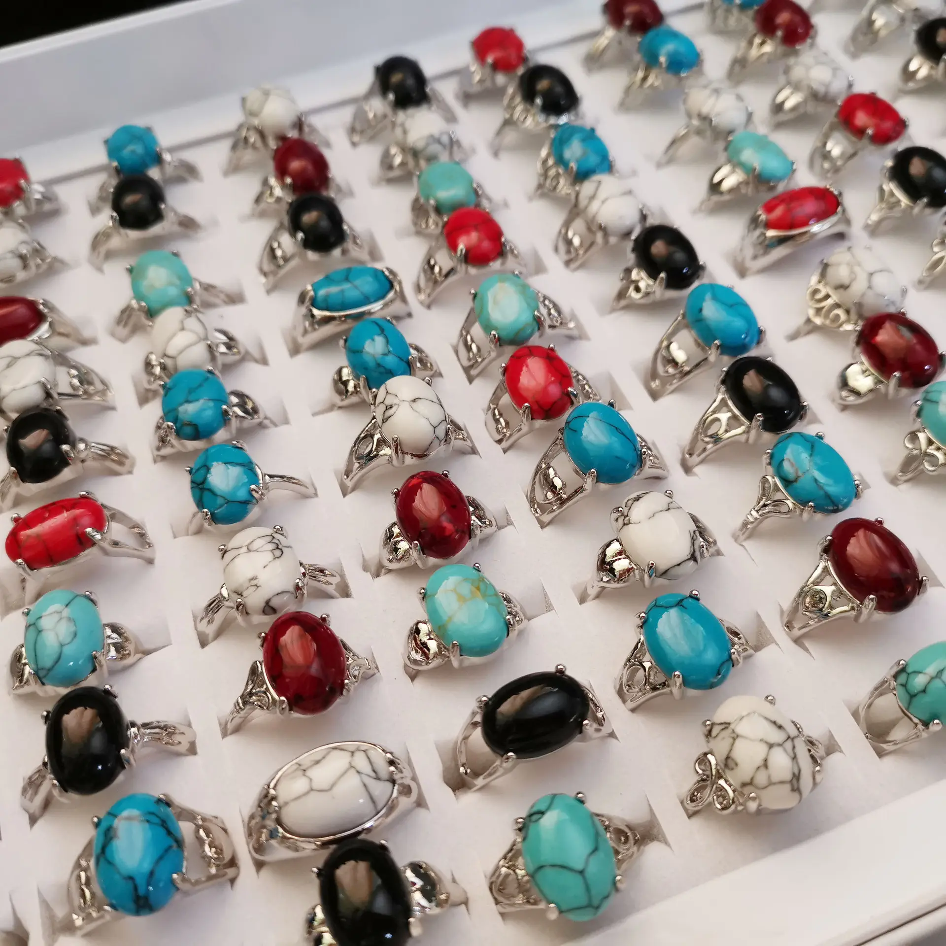 Turquoise Patroon Ring Voor Vrouwen En Mannen Hot Verkoop Natuursteen Ring Groothandel Mode Stenen Ringen Sieraden