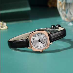 Reloj Compacto de Mujer Estilo Nicho, Diseño Creativo Vintage, Estética Simple, Caja de Acero Inoxidable, Correa de Cuero (Movimiento de Cuarzo) - Product Image 4