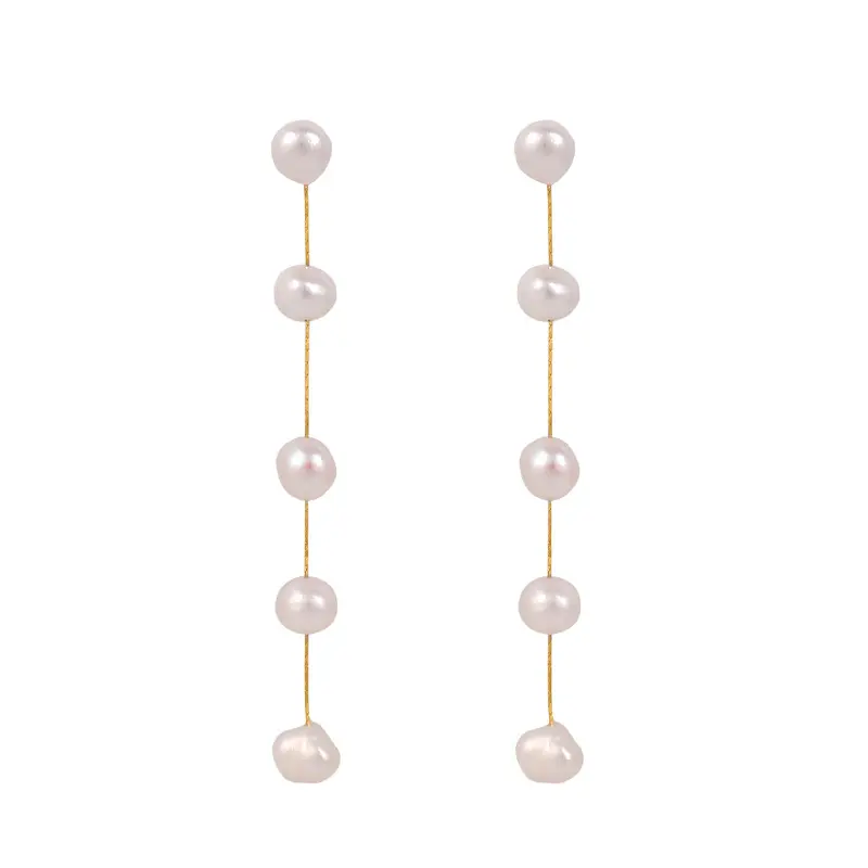 High Quality Baroque Pearl Jewelry 18K Gold Plated Sterling Silver Needle Dangling Long Baroque Pearl Drop Earrings Stud