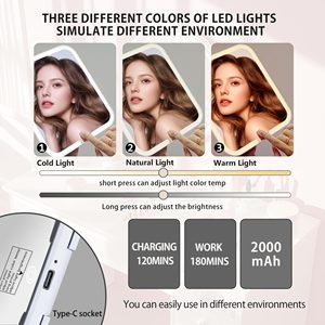 Bolsa de maquillaje de tocador personalizable con espejo de luz LED, organizador de viaje y cierre de cremallera, caja de maquillaje con patrón de letras a la moda - Product Image 2