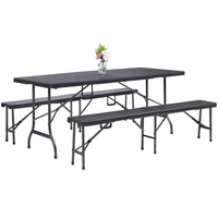 Ensemble de table pliante en plastique à texture rotin moderne de 1,8 m pour hôtel et hôpital, utilisation intérieure/extérieure, résistant aux taches, imperméable, portable
