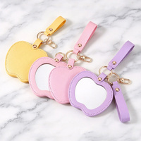 Porte-clés miroir compact en cuir avec logo personnalisé, porte-clés en cuir PU personnalisé, breloque de sac de forme personnalisée pour souvenir