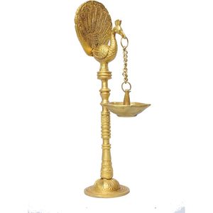 PARIJAT HANDICRAFT Five Wicks Brass <b>Table</b> Diya Home Decors Peacock Carrying Hanging Ornament - Product Image 5