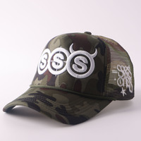 Gorra Trucker de Espuma Morada con Bordado 3D, Logotipo Triple S con Cuernos de Diablo, Gorra de Béisbol de Malla, Gorra Snapback Personalizada de Estilo Urbano