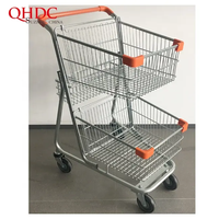 Chariot de courses pliable moderne à double plateau, 2 paniers, 80L, en acier zingué durable, avec roulettes de 5 pouces, antirouille - Grande Vente