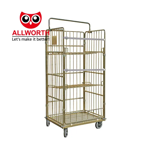 Hot Sell Warehouse Heavy Duty Logistic Metal Transport Laundry Trolley Wire mesh container Roll Cage