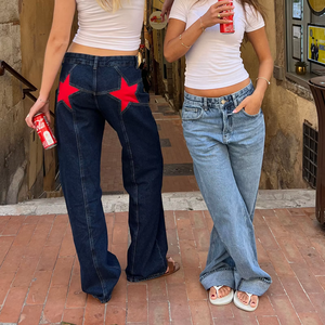 Jeans de Mujer al por Mayor, Cintura Alta, Pierna Recta, Decoración de Estrellas con Pedrería, Estilo Y2K, Pantalones de Mezclilla Elásticos, Casuales, Personalizados, OEM, ODM 2026 - Product Image 2