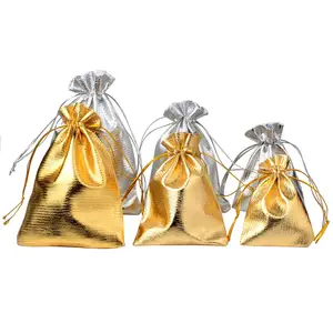 Bolsas para embalagens de joias, bolsa com cordão de pano de ouro, prata 7x9cm 9x12cm 10x15cm sacos de presente de casamento