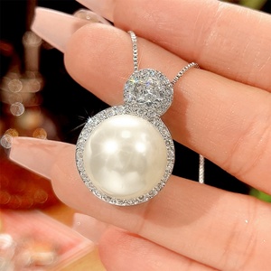 Elegant Eco-friendly Copper Shell Pearl Jewellery Set 16-12mm White Pearl Round Pendant Gold Plated Daily Matching Set - Product Image 5