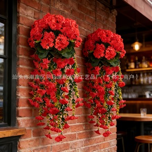Ramo de Flores Artificiales, Guirnalda Roja Colgante de Plástico para Decoración Interior y Exterior, Begonia, Gloría de la Mañana, Eucalipto, Venta al por Mayor de Fábrica - Product Image 4