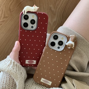 Funda de Teléfono con Textura de Cuero y Diseño de Gato 3D con Puntos Estilo Coreano, Moderna y Protectora para iPhone 16 ProMax 17 - Product Image 1