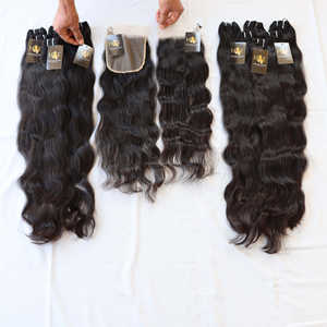 Sien-extensiones de cabello humano brasileño virgen, mechones de cabello humano liso de onda profunda, suelto, peruano, con cierre Frontal de encaje fino - Product Image 1