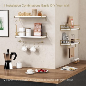 Juego de 2 Estantes <span class=keywords><strong>Flotantes</strong></span> Vintage, Resistentes, para <span class=keywords><strong>Colgar</strong></span> en la Pared, Dorados, para Toallas, Almacenamiento para Cocina, Baño y Sala de Estar - Product Image 3