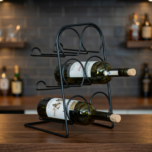 Modern Metal Wine Rack 6 Bottle Capacity <b>Freestanding</b> Countertop Storage Minimalist Design Durable Iron <b>Bar</b> Tool - Product Image 5