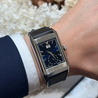 Montre de sport rectangulaire réversible pour homme, 20 mm, analogique, dégradé, heure mondiale, date, mouvement mécanique, acier inoxydable, saphir