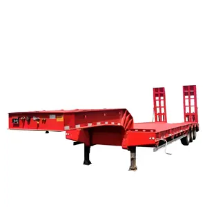 3 4 Axles Low Bed Flatbed Container Goose Neck Semi-Trailer Truck for Shipping Excavators Made of Steel