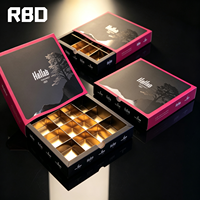 Boîte cadeau en chocolat personnalisée de luxe, boîte d'emballage en papier noir avec plateau intérieur doré, logo personnalisé pour l'emballage de baklava, pâtisserie sucrée