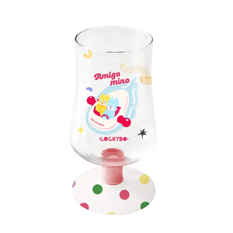 Vente en gros pas cher Prix Lekebo tasse en verre dessiné à la main tasse de crème glacée boissons dessiné à la main tasse peinte