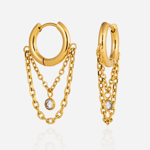 Pendientes de Aro con Cadena Dorada y Circonita, Pendientes Finos Colgantes para Uso Diario - Product Image 1