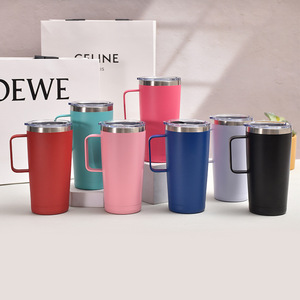 Mug de voyage isotherme en acier inoxydable avec poignée, 20 oz, revêtement poudré, gravure laser, bouteille d'eau thermique pour café, cadeau de Noël - Product Image 6