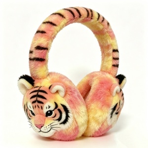 Orejeras de Peluche de Tigre Pastel Personalizadas, Lindas Orejeras con Cara de Tigre, Suaves Orejeras de Invierno de Color Degradado Rosa-Amarillo para Niños - Product Image 1