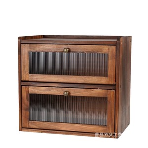 Solid Wood Double Layer Bread Box Acacia Wood Flip Top <b>Kitchen</b> Storage Rack For Pastry Dessert - Product Image 5