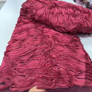 Tela de encaje rojo vino, cinta 3D, encaje francés, cinta hecha a mano, tela bordada, vestido de flores <span class=keywords><strong>Ross</strong></span>, encaje para vestido de novia - Product Image 1