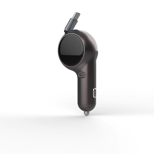 USB Type C Retractable Car Charger 30W Fast Charging Station with PD Function ABS Car Charging Hub for Phone and Battery Use K2