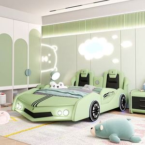 2026 최신 디자인 프랑스 스타일 자동차 어린이 침대 프레임 스포츠카 싱글 원목 가죽 침대 - Product Image 2