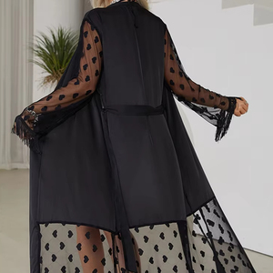 ชุดนอนผ้าซาตินตาข่ายผ้าซาตินพิมพ์ลายรักชุดนอนแขนยาวปักเย็บต่อกันเซ็กซี่ลายรัก - Product Image 3