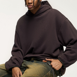 2025 Winter Men's Hooded Hoodie 365GSM Fleece Plain Dyed Cotton Polyester Oversized Drop Shoulder Streetwear - Product Image 2