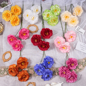Bouquet de fleurs de pivoine artificielles, 3 têtes, fleurs en soie, décoration de mariage faite à la main - Product Image 1