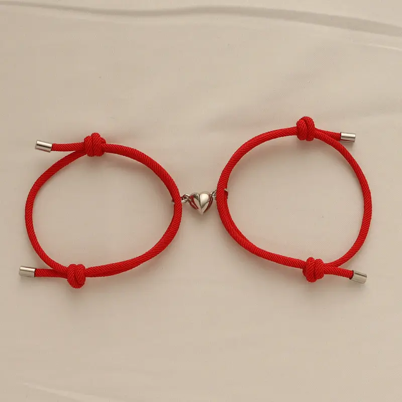 2 pz/set bracciale coppia cuore abbinato bracciale magnetico regolabile 3mm rosso nero Wish Cord