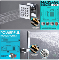 Système de douche thermostatique chromé HONGDEC avec pommeau de douche pluie, télécommande, 6 jets latéraux et douchette à main – Ensemble de douche de luxe