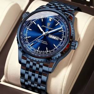 POEDAGAR 673 Watch For Man Stainless Steel Date Week Quartz Men <b>Clock</b> Waterproof Luminous High Quality Men's Watches 2026 - Product Image 3