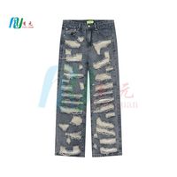 Mode personnalisée pour hommes, jeans baggy, pantalons avec patch en détresse, pantalons pour hommes, jeans style skinny empilés
