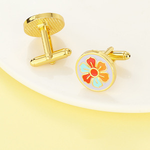 <strong>2026</strong> Custom Logo <strong>New</strong> Round Alloy Cufflinks with Simple Design for Men Colorful Flower Cufflinks Gifts - Product Image 2