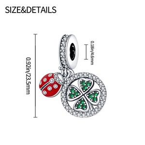 Accessoire de bracelet plaqué argent pour femme avec pendentifs en zircon avec feuille verte insecte <span class=keywords><strong>coccinelle</strong></span> pour la mode et les fêtes - Product Image 2