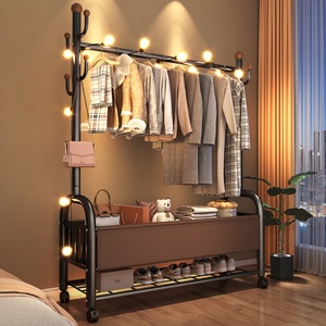 Porte-vêtements en métal mobile personnalisable, porte-vêtements multifonctionnel, porte-vêtements pour sécher les vêtements avec panier de rangement en cuir - Product Image 5