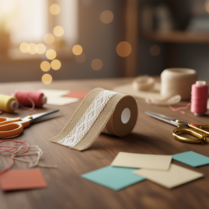 Nastro di lino ILAN 10 cm x 2 m con bordo in pizzo per artigianato e decorazioni - Product Image 3