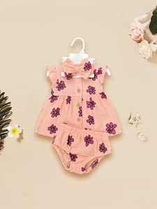 All'ingrosso abito corto da bambina di alta qualità 3 pezzi vestito estivo senza maniche collant body in cotone plissettato <span class=keywords><strong>per</strong></span> bambini - Product Image 5
