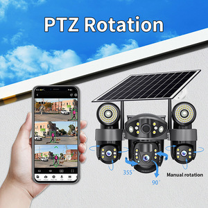 Cámara de Vigilancia Inteligente V380 con Energía Solar, 1080p, Triple Lente, Rotación PTZ, Almacenamiento en la Nube e Intercomunicador de Voz - Product Image 1