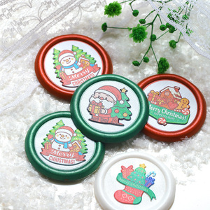 Pegatinas de cera de colores navideños, etiquetas redondas de dibujos animados de muñeco de nieve, sellos de papel no tóxicos para decoraciones navideñas - Product Image 5