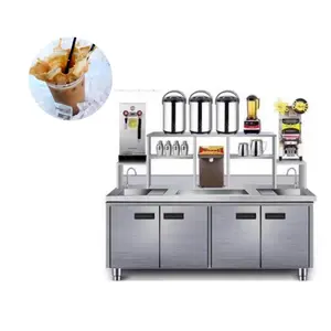 多功能商用珍珠奶茶制备设备，不锈钢框架奶茶柜台材料冰柜
