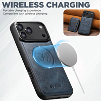 Coque de téléphone SUTENI pour iPhone 18 Pro Max avec chargement magnétique sans fil 2-en-1, support porte-cartes, en similicuir de luxe, compatible 17 16 Plus 15 14
