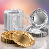 Assiettes de présentation de luxe en PS sans BPA, bord festonné, aspect argenté, doré et acrylique transparent pour la décoration de table de mariage, de Noël et de banquet