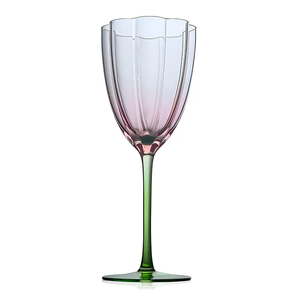 Premium Quality Gradient Color Crystal Lead-free Hand Blown Flower Champagne Flute Glass Goblet Wine Glasses With Gold Rim